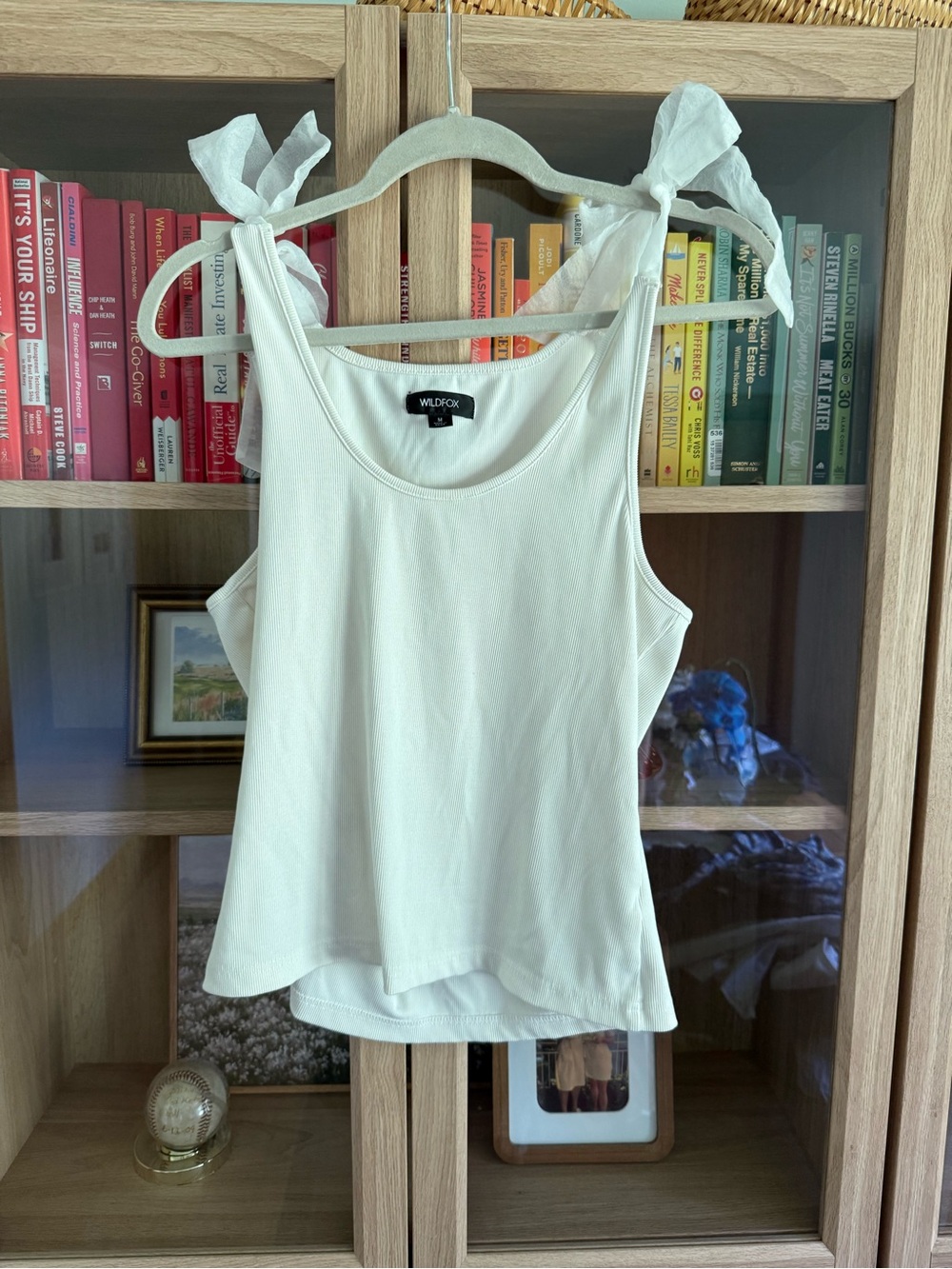 Wildfox Cream Tie-Shoulder Ribbed Tank